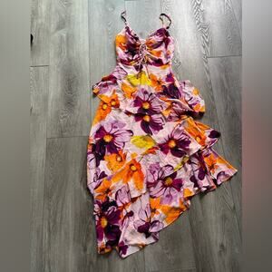 elliatt zola orange floral print cut out strappy asymmetrical dress small NEW